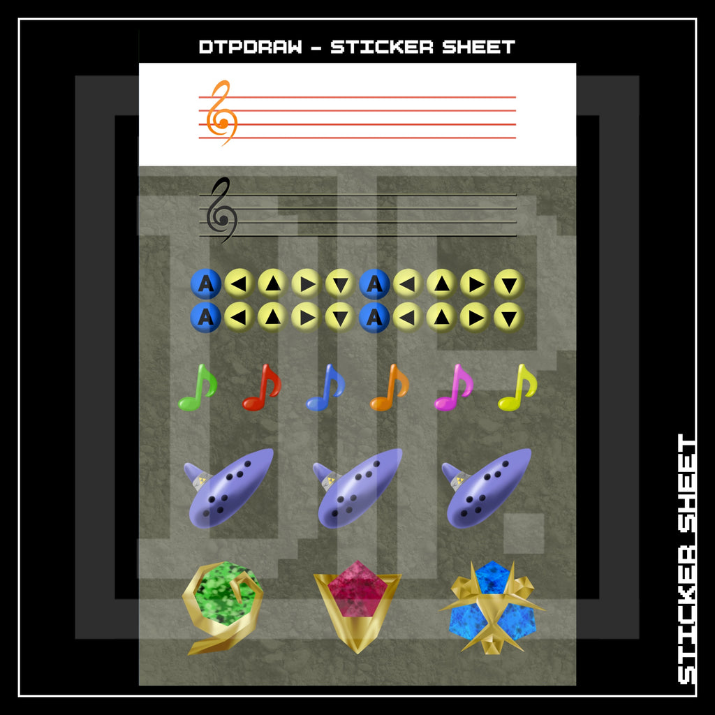 OCARINA OF TIME MUSIC SHEET A6 STICKER SHEET