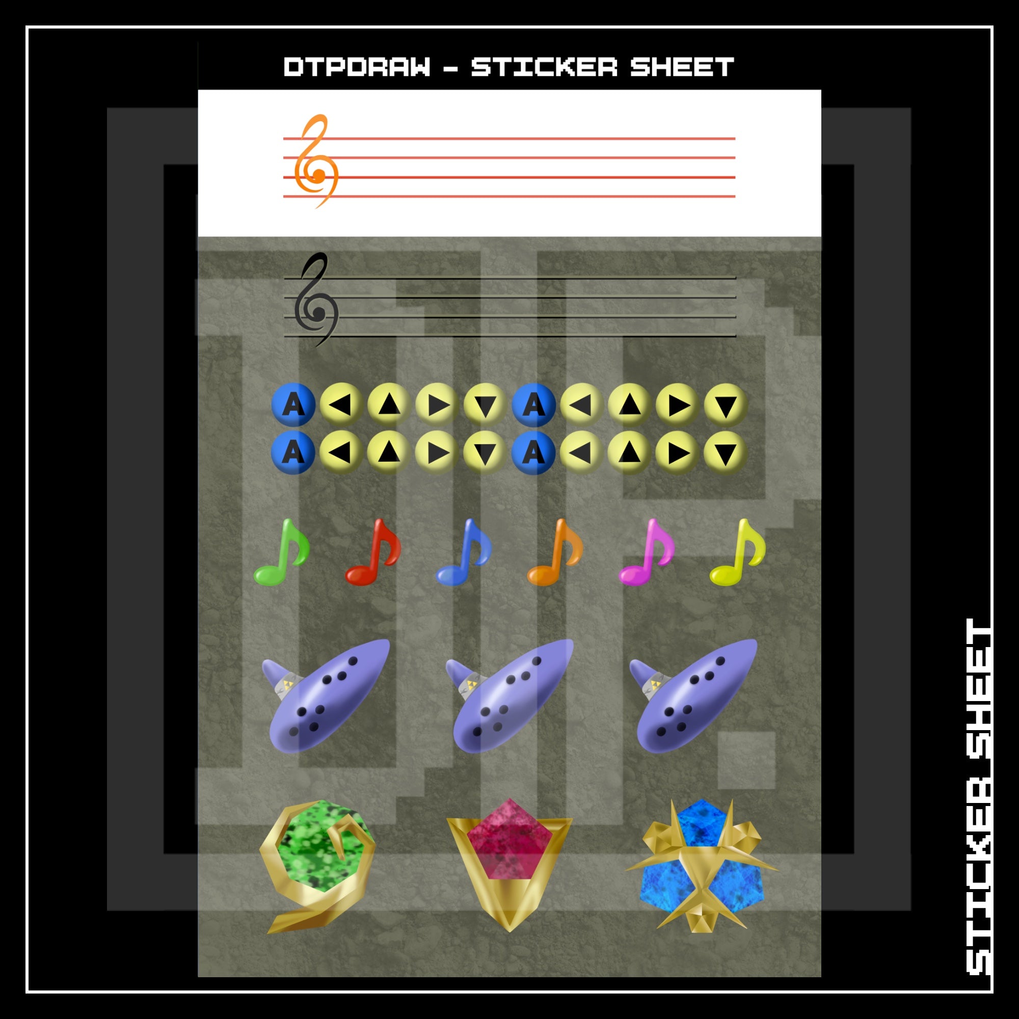 OCARINA OF TIME MUSIC SHEET A6 STICKER SHEET